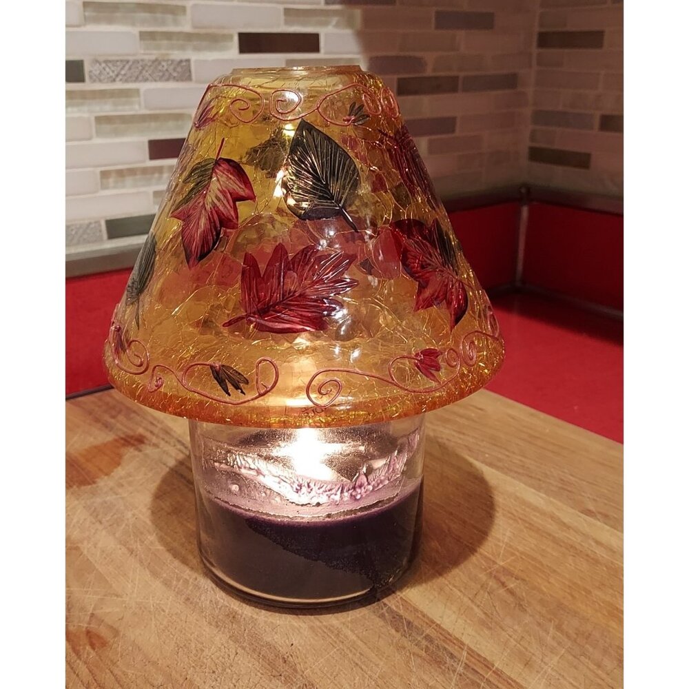 Yankee Candle Autumn Leaves Shade Crackle Glass Topper Vintage